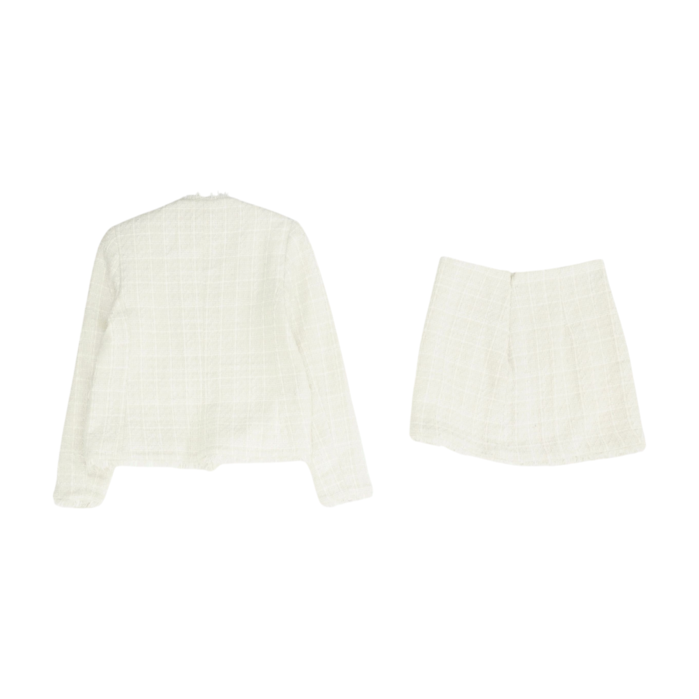 Beige Plaid Skirt Suit Set