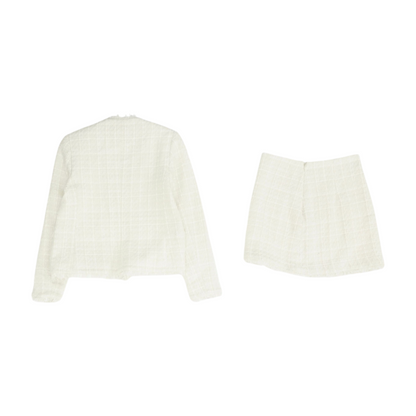 Beige Plaid Skirt Suit Set