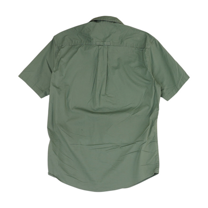 Green Solid Short Sleeve Button Down