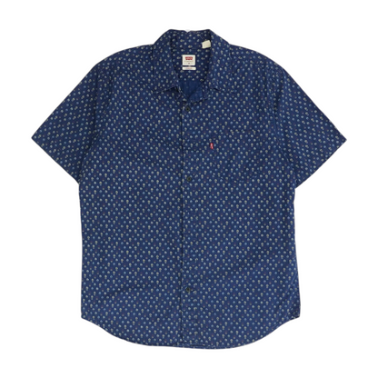 Navy Print Short Sleeve Button Down