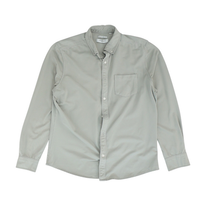Gray Solid Long Sleeve Button Down