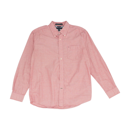 Red Solid Long Sleeve Button Down