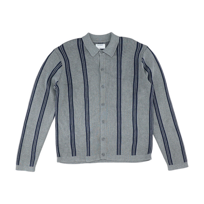 Gray Striped Cardigan Sweater