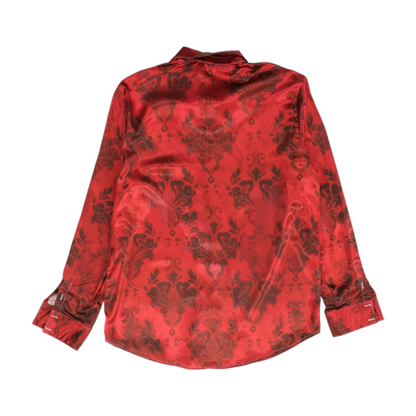 Red Print Long Sleeve Button Down