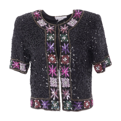 Vintage Embellished Short-Sleeve Cardigan