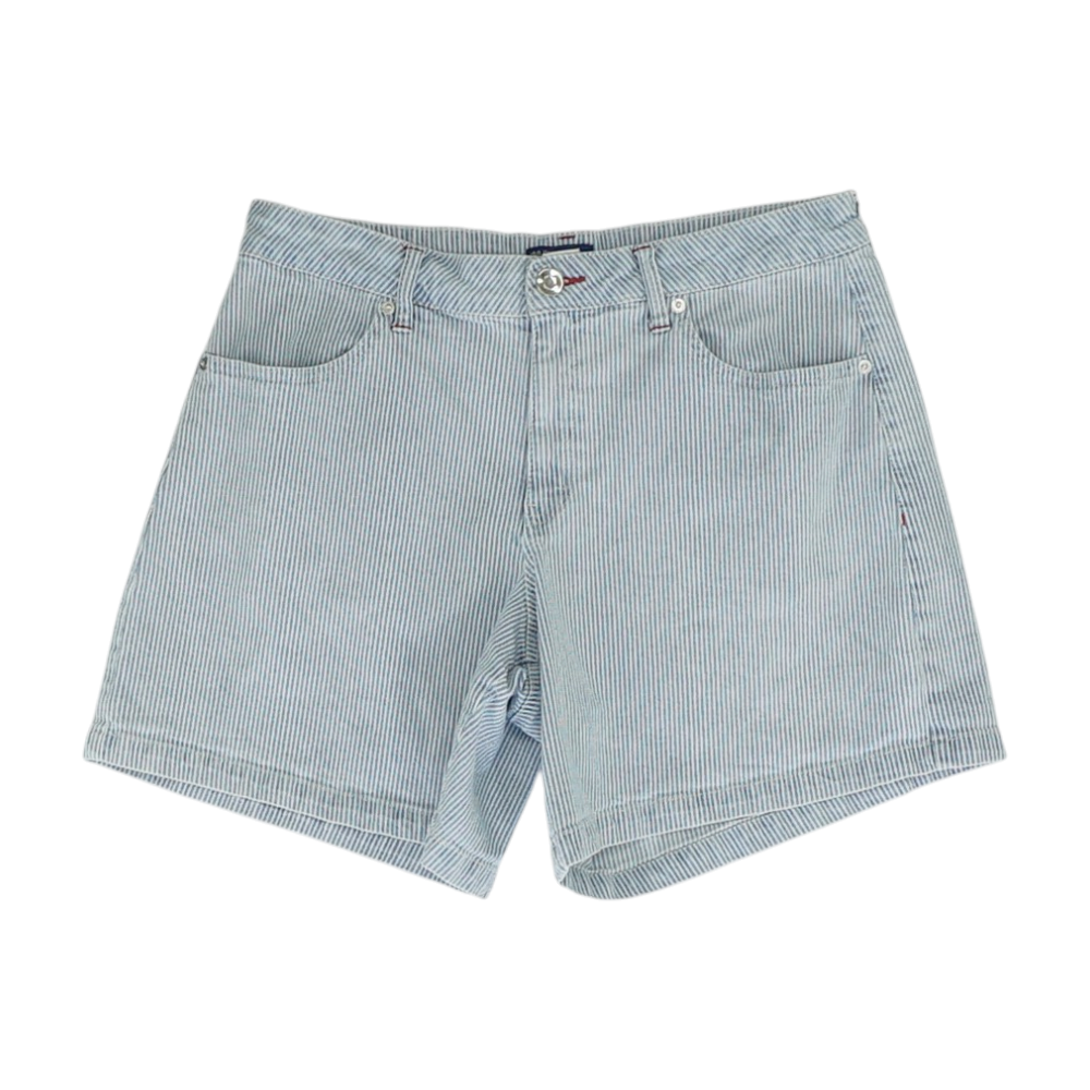 Blue Striped Denim Shorts