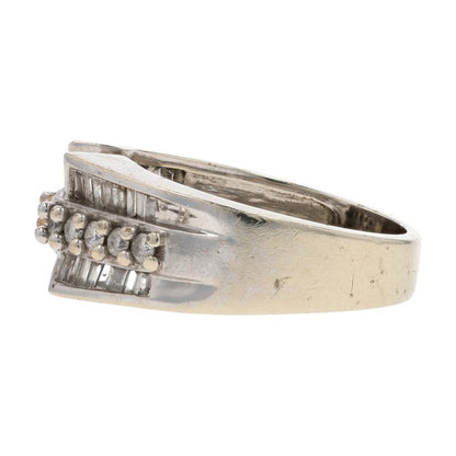 3/8 Ct 14K White Gold Round And Baguette Diamond Cocktail Ring