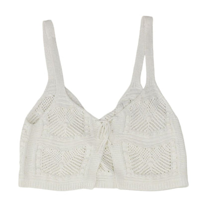 White Eyelet Cropped Knit Top