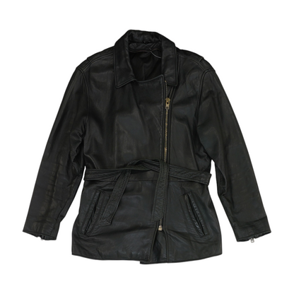 Vintage Black Solid Leather Jacket