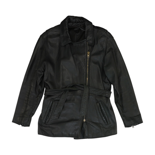 Vintage Black Solid Leather Jacket
