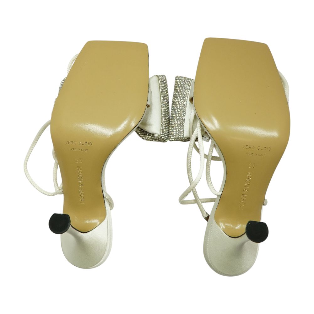 Mach & Mach Nicole Satin Puffed Bow Sandals in White – Image 3