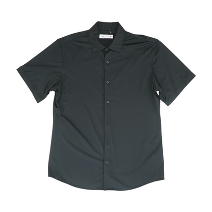 Black Solid Short Sleeve Button Down