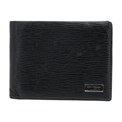 Textured Leather Bifold Wallet with Metallic Logo Plate