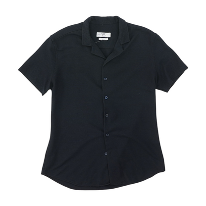 Navy Solid Short Sleeve Button Down