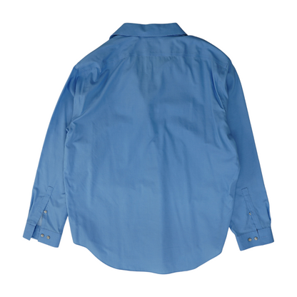 Blue Solid Long Sleeve Button Down