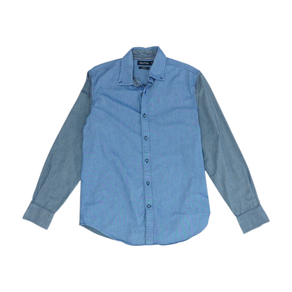 Blue Color Block Long Sleeve Button Down