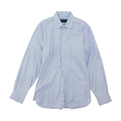 Blue Solid Long Sleeve Button Down