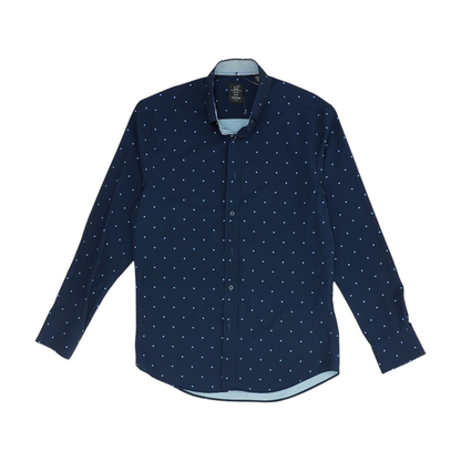 Navy Print Long Sleeve Button Down
