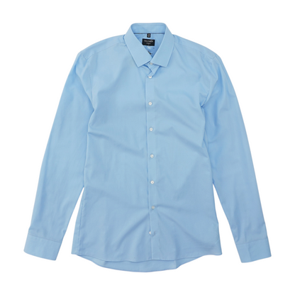 Blue Solid Long Sleeve Button Down