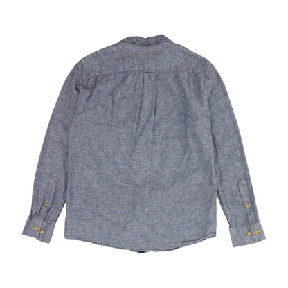 Blue Solid Long Sleeve Button Down