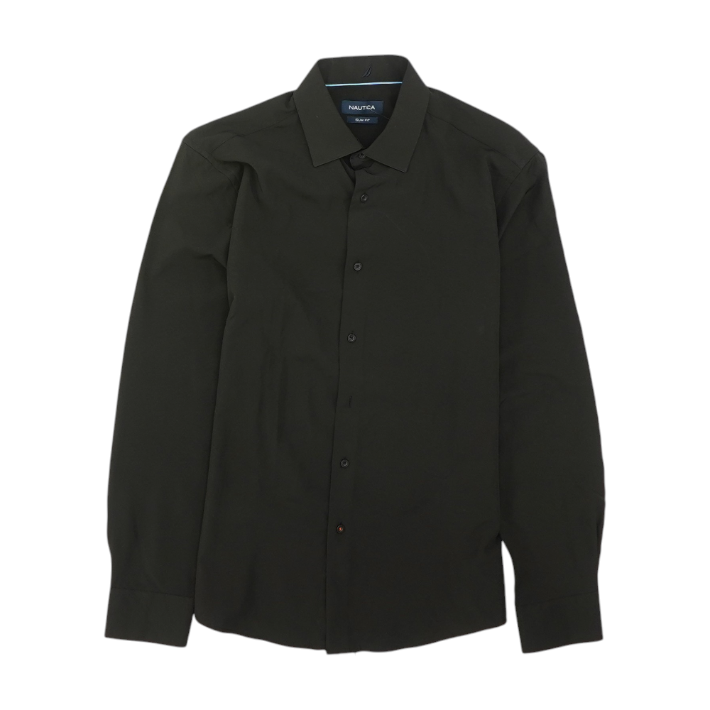 Black Solid Long Sleeve Button Down