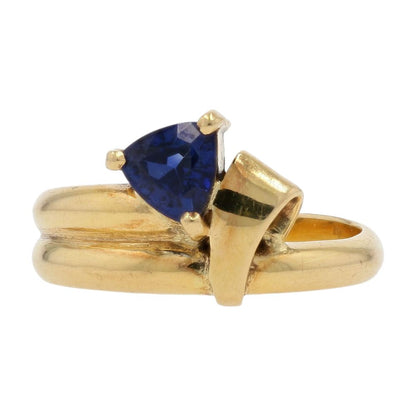18K Gold Trillion Cut Sapphire In Abstract Setting Stackable Ring