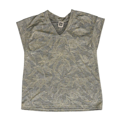 Gray Floral V Neck T-Shirt