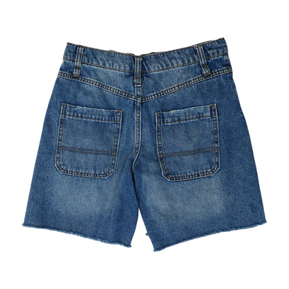 Blue Solid Denim Shorts