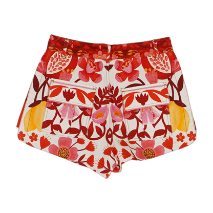 White Floral 5-Pocket Shorts