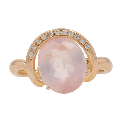 18K Rose Gold Oval Cushion Cut Pink Stone with Diamond Accents Cocktail Ring