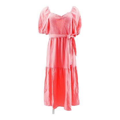 Coral Solid Midi Dress