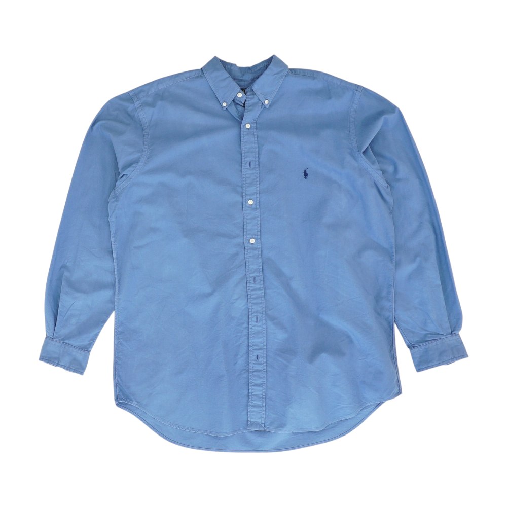 Blue Solid Long Sleeve Button Down