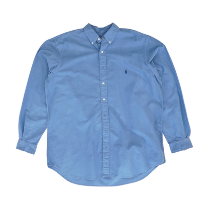 Blue Solid Long Sleeve Button Down