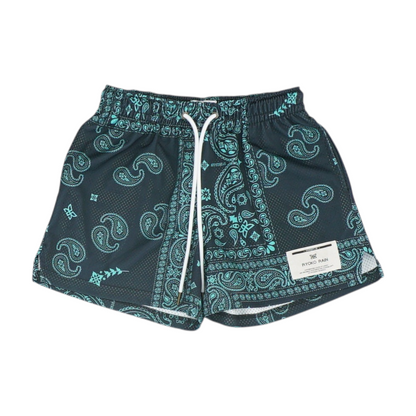 Navy Paisley Active Shorts
