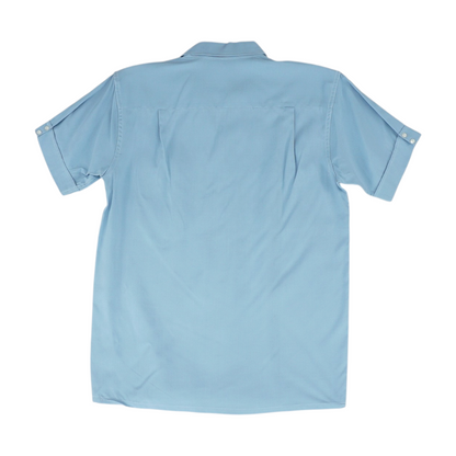 Blue Solid Short Sleeve Button Down