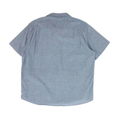 Blue Solid Short Sleeve Button Down