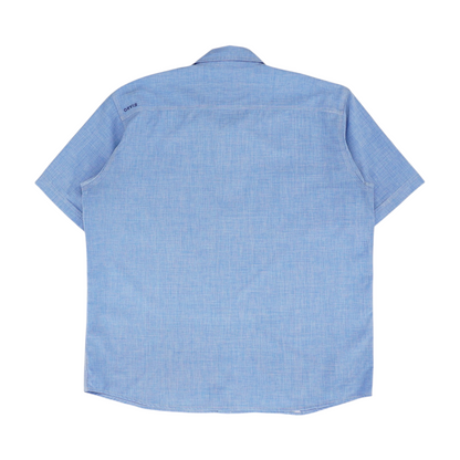 Blue Solid Short Sleeve Button Down
