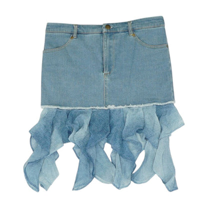 Blue Solid Mini Skirt
