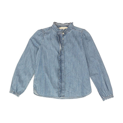 Blue Solid Long Sleeve Blouse