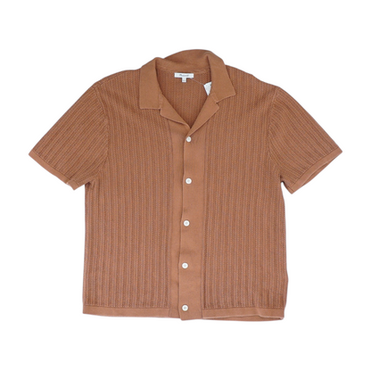 Orange Solid Short Sleeve Button Down