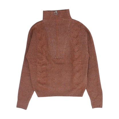 Brown Solid 1/4 Zip Pullover