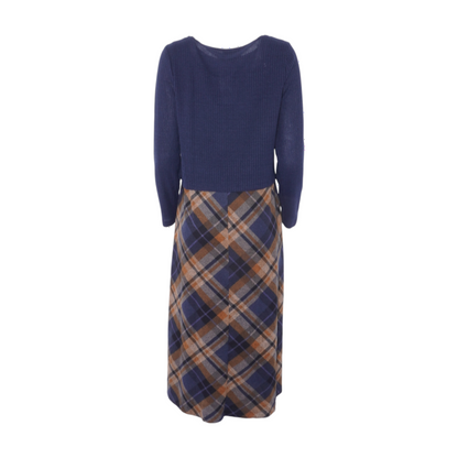 Navy Plaid Midi Dress