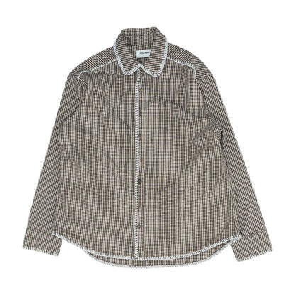 Beige Houndstooth Long Sleeve Button Down