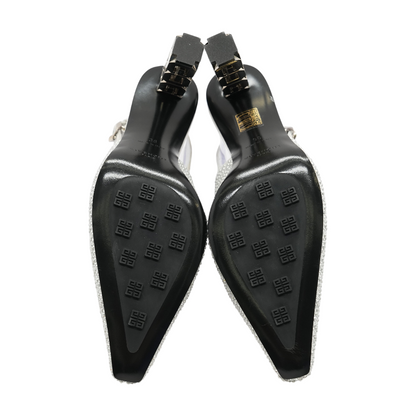 Silver G Cube Embellished Satin Slingback Pumps