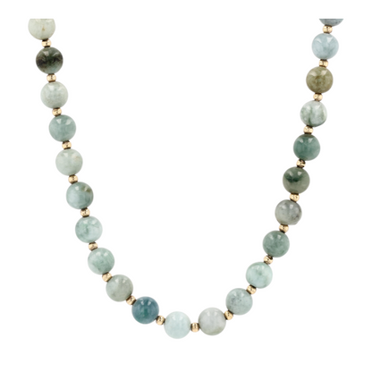 14K Yellow Gold Jade Beaded Necklace