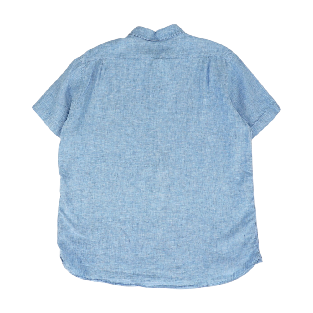 Blue Solid Short Sleeve Button Down