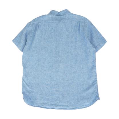 Blue Solid Short Sleeve Button Down