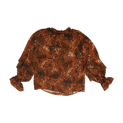Brown Animal Print Long Sleeve Blouse