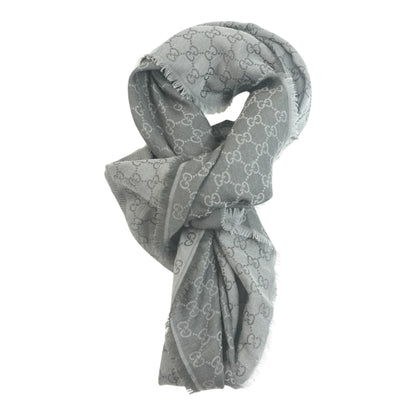 Black and Grey GG Striped Wool Shawl