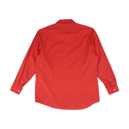 Red Solid Long Sleeve Button Down